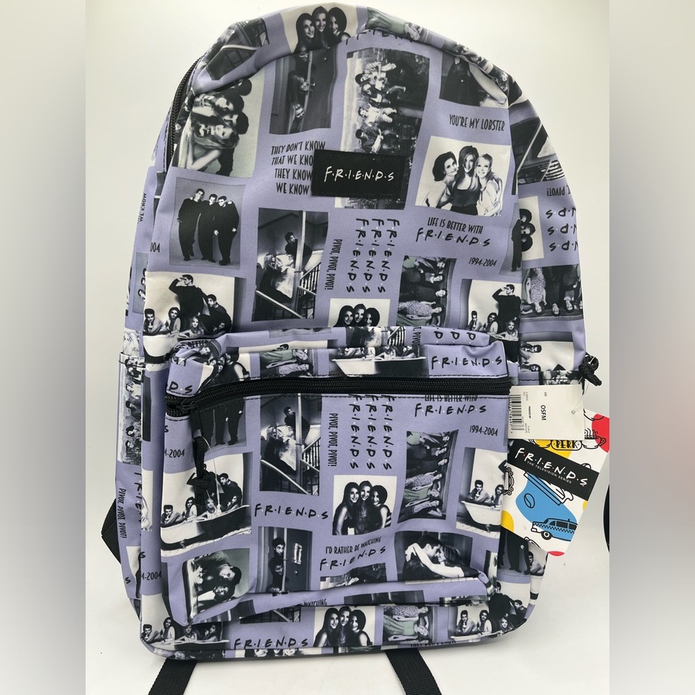 NWT Friends The TV Series All Over Print 17" Purple Gray Backpack Laptop Sleeve